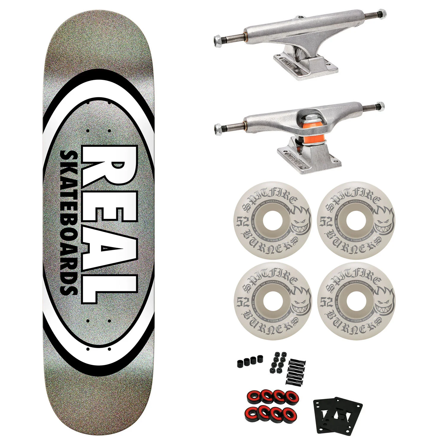 Real Premium Skateboard with Indy Trucks, Spitfire Wheels 8.25" Easy Rider Glitter Oval