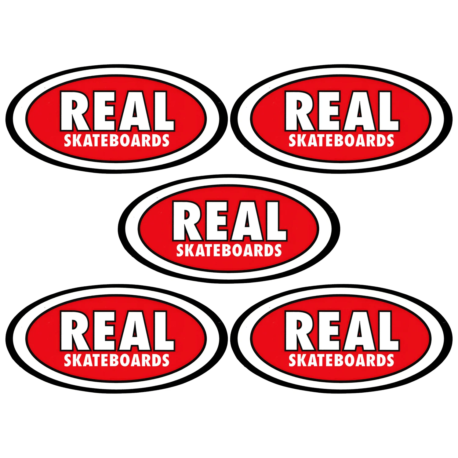 Real Skateboard Sticker Oval Red 3.75" x 7.25" 5-Pack