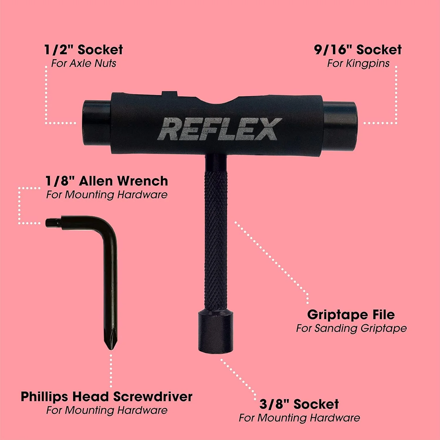 Reflex Triflex Skateboard Tool Orange - Sockets, Wrench/Screwdriver, Griptape File - Image 3