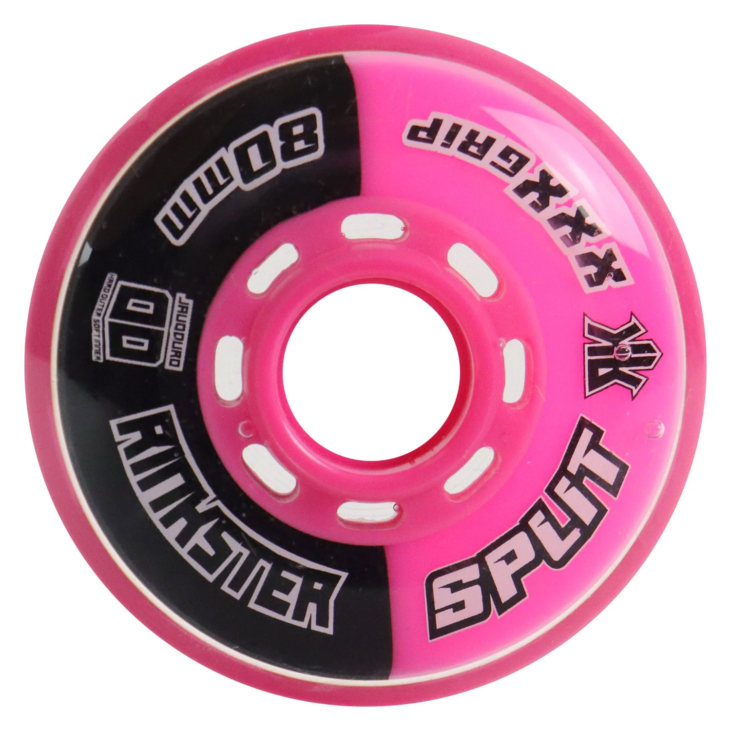 Rink Rat Roller Hockey Wheels Rinkster Split 76mm / 80mm HiLo XXX Grip Black/Pink 8-Pack - Image 3