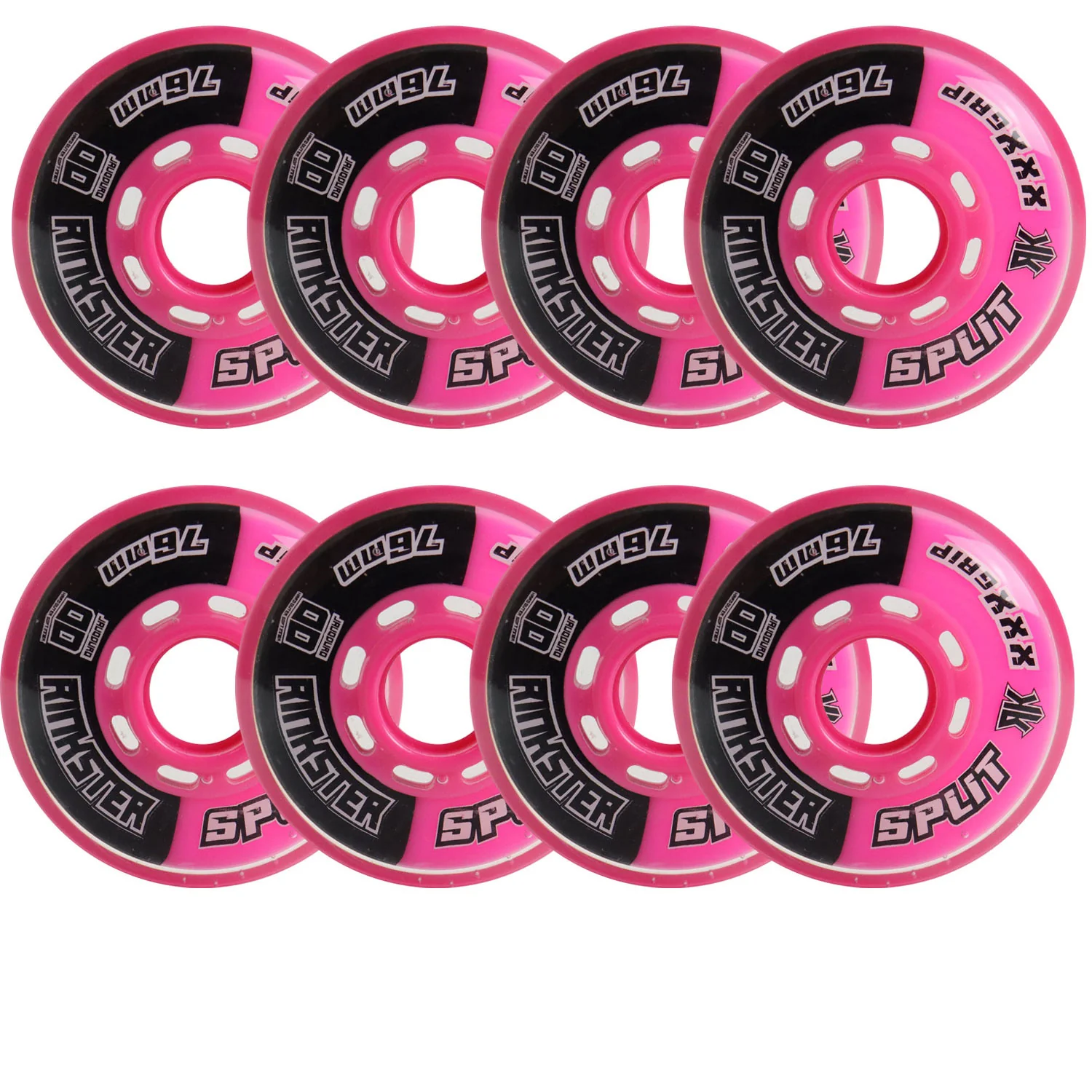 Rink Rat Roller Hockey Wheels Rinkster Split 76mm XXX Grip Black/Pink 8-Pack