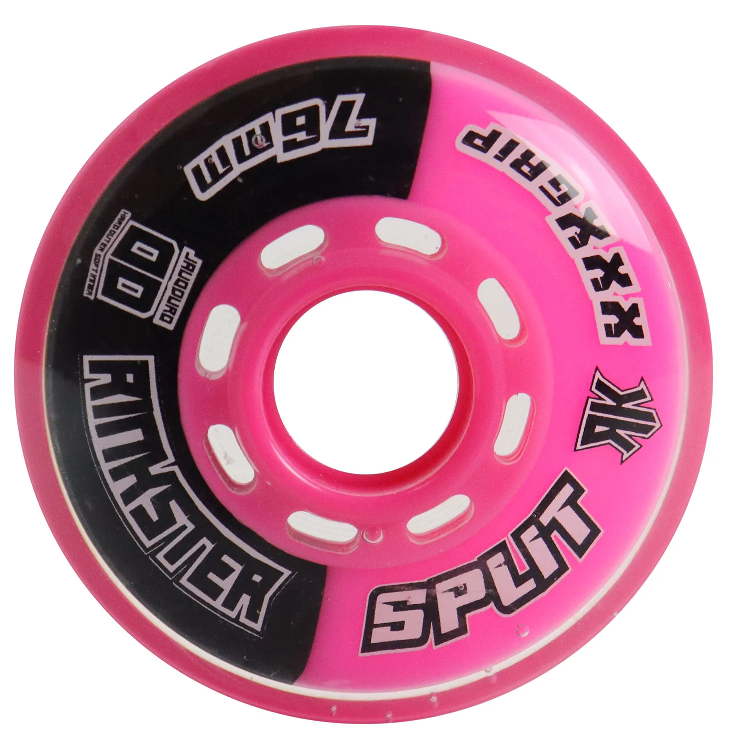 Rink Rat Roller Hockey Wheels Rinkster Split 76mm XXX Grip Black/Pink 8-Pack - Image 2