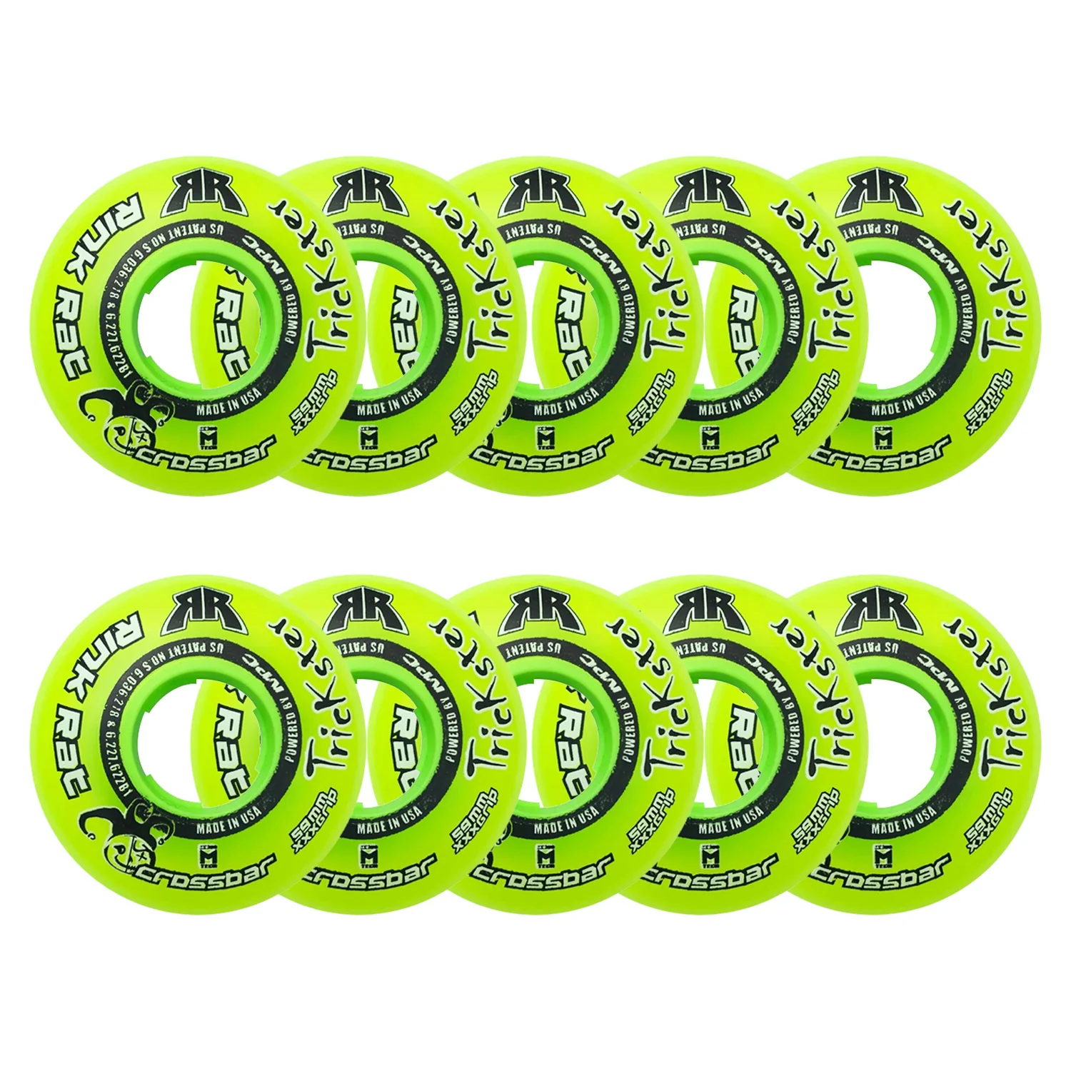 Rink Rat Roller Hockey Wheels - Trickster Crossbar 59mm 76A Green/Black (10-Pack)