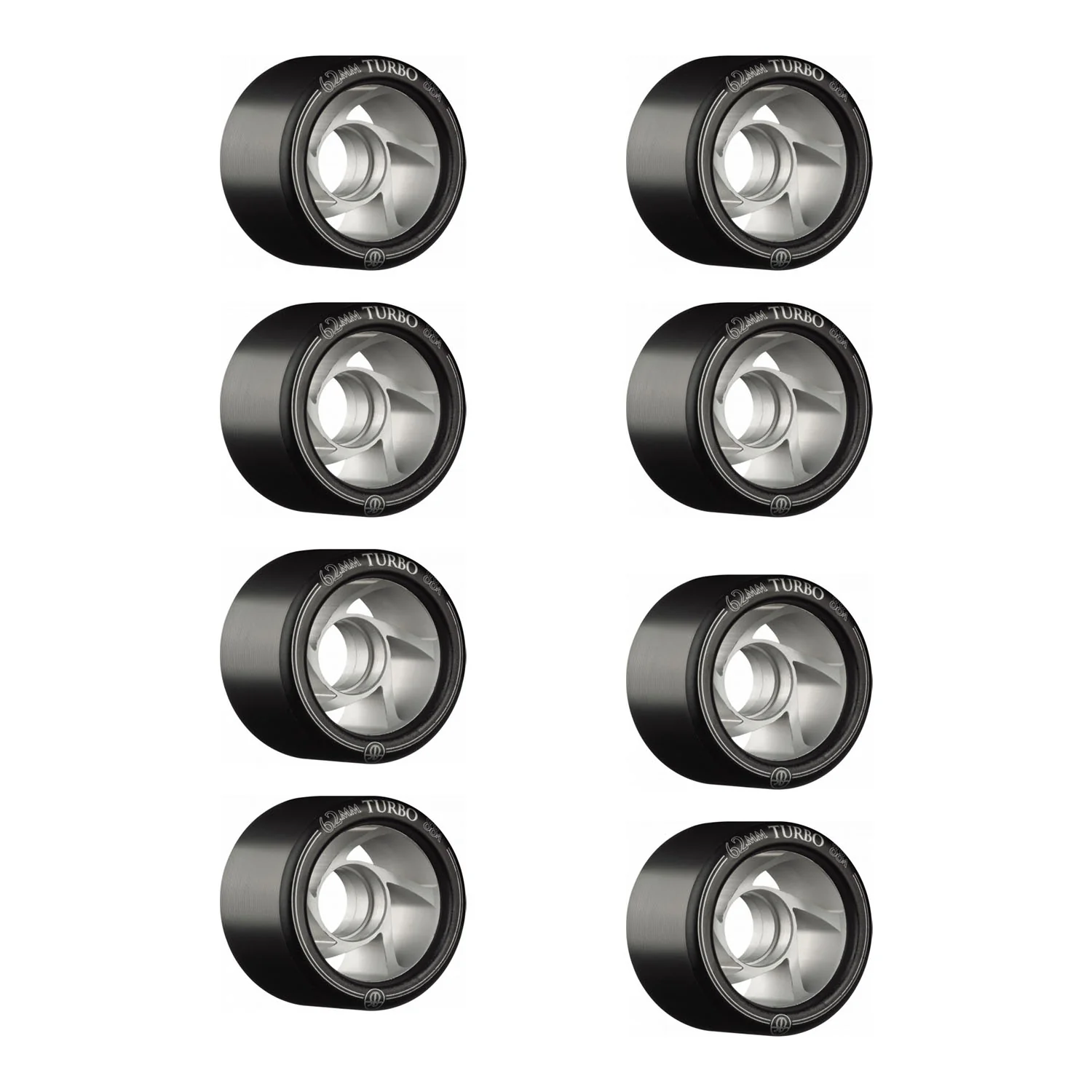 Rollerbones Quad Skate Wheels 62mm x 30mm Aluminum Hub Speed Wheel Turbo 8-Pack 88A Black