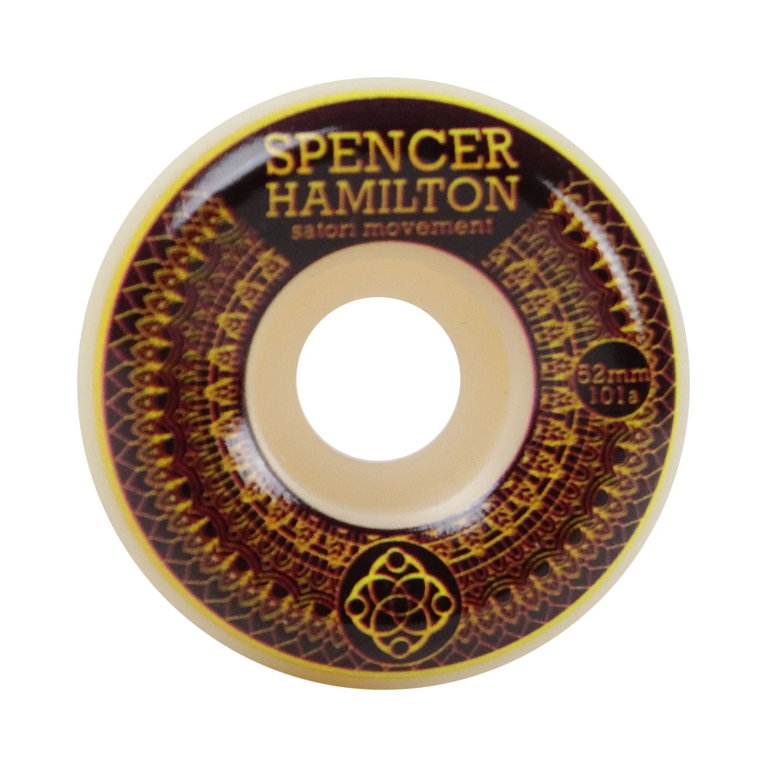 Satori Skateboard Wheels 52mm Spencer Hamilton Gold Mandala Conical 101A with Spitfire Bearings - Image 2