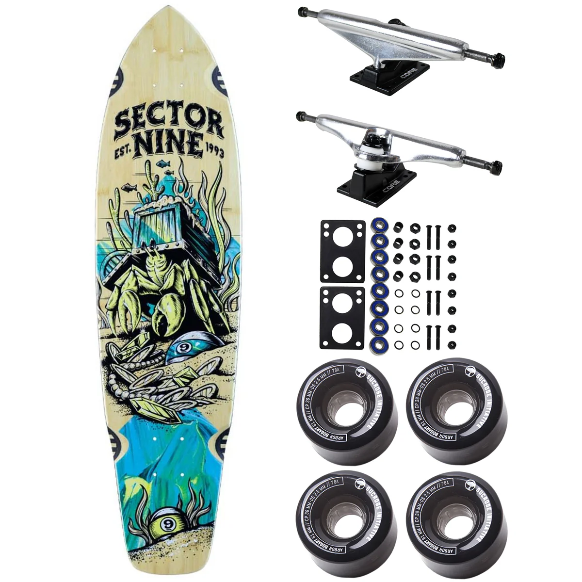 Sector 9 Longboard Cruiser Fortune Ft Point Bamboo/Maple Arbor Wheels Package
