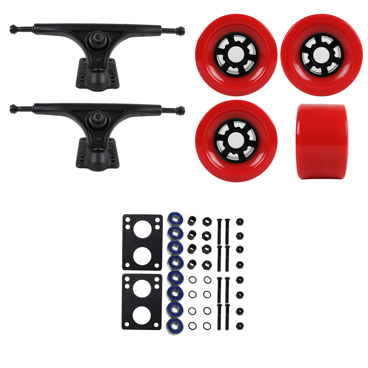 Slant Longboard Trucks with Extra Large Wheels, Abec 7 Bearings, Hardware, and Risers - Image 10