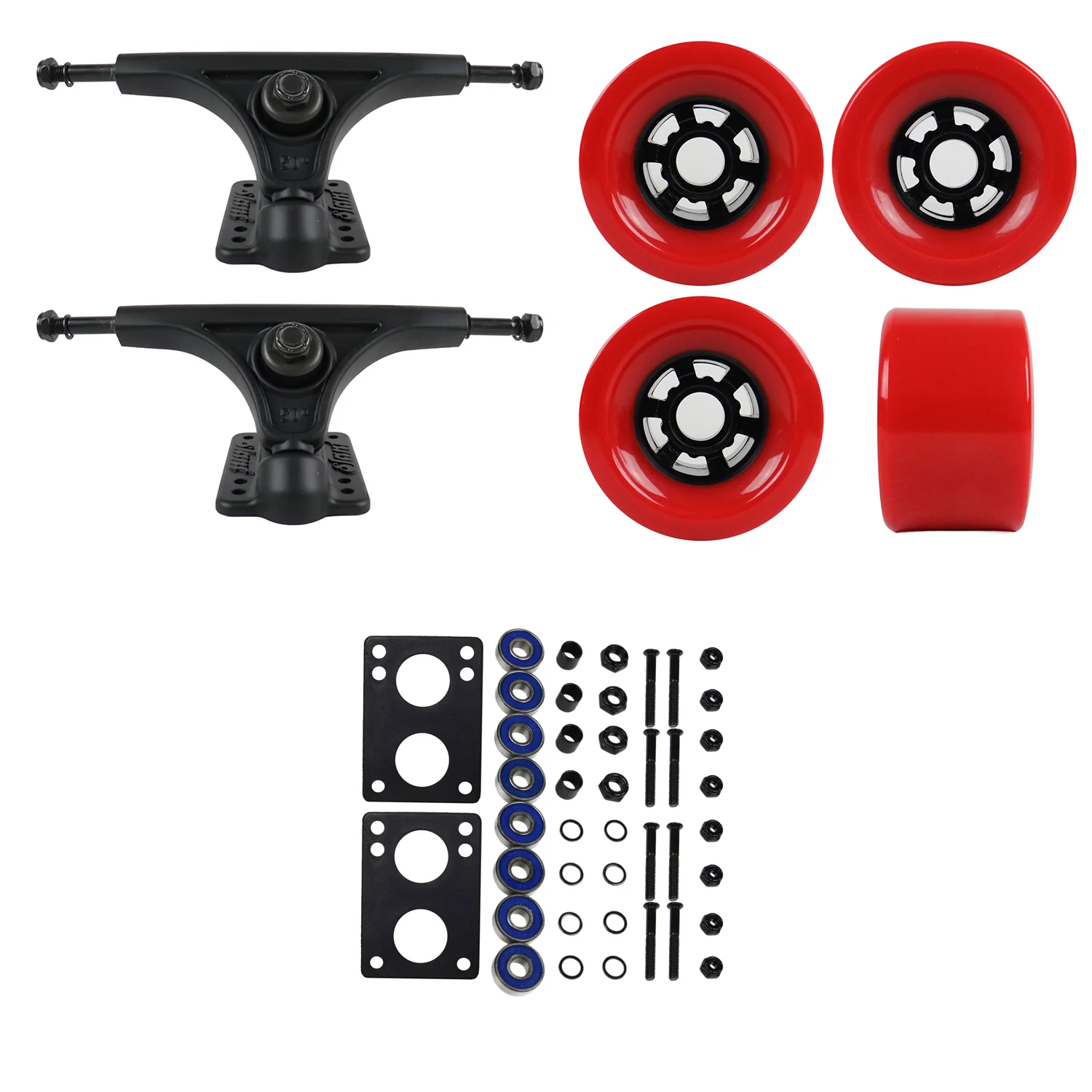 Slant Longboard Trucks with Extra Large Wheels, Abec 7 Bearings, Hardware, and Risers - Image 12