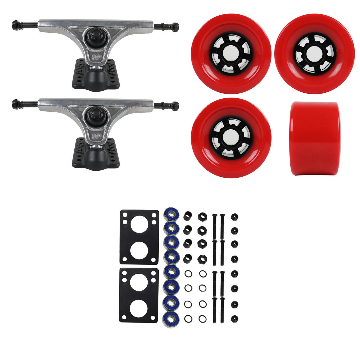 Slant Longboard Trucks with Extra Large Wheels, Abec 7 Bearings, Hardware, and Risers - Image 13