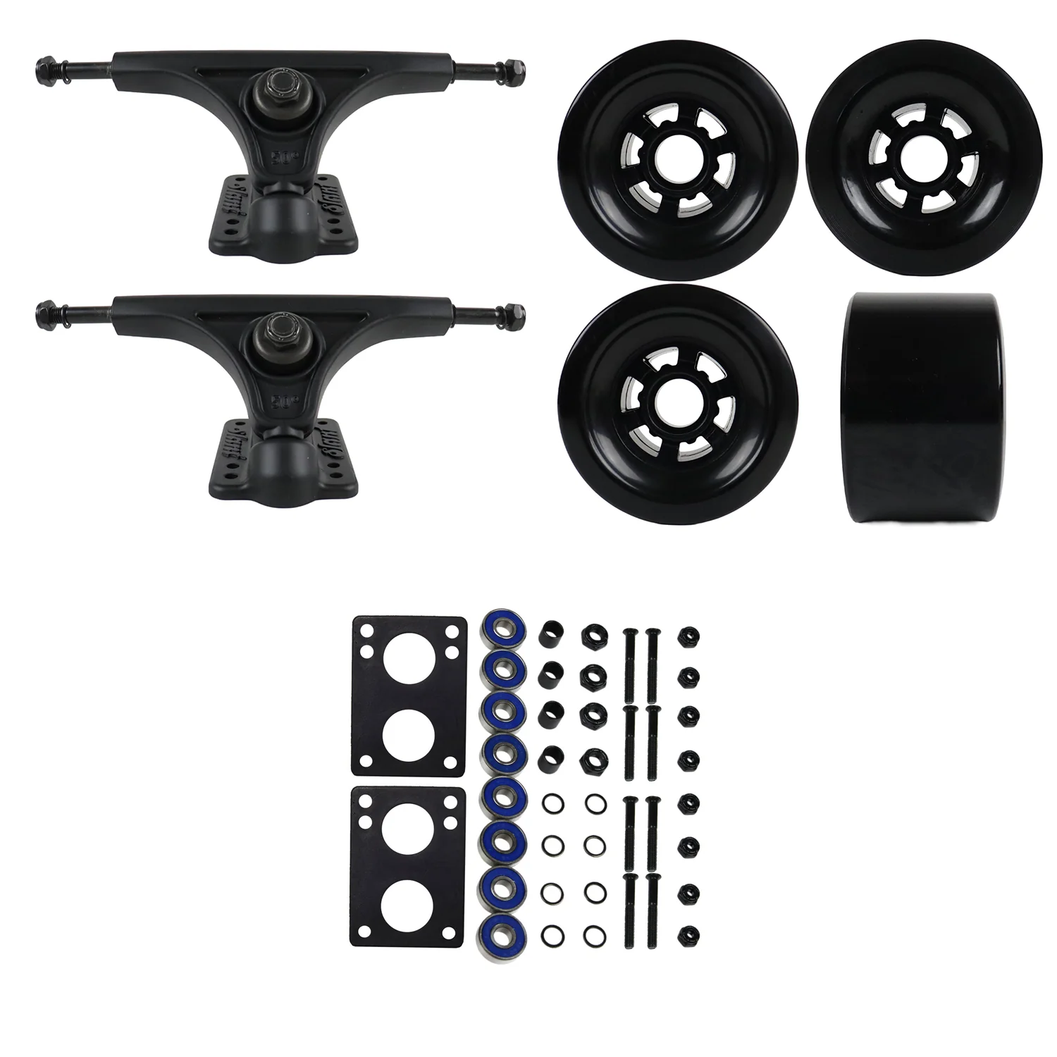 Slant Longboard Trucks with Extra Large Wheels, Abec 7 Bearings, Hardware, and Risers - Image 16