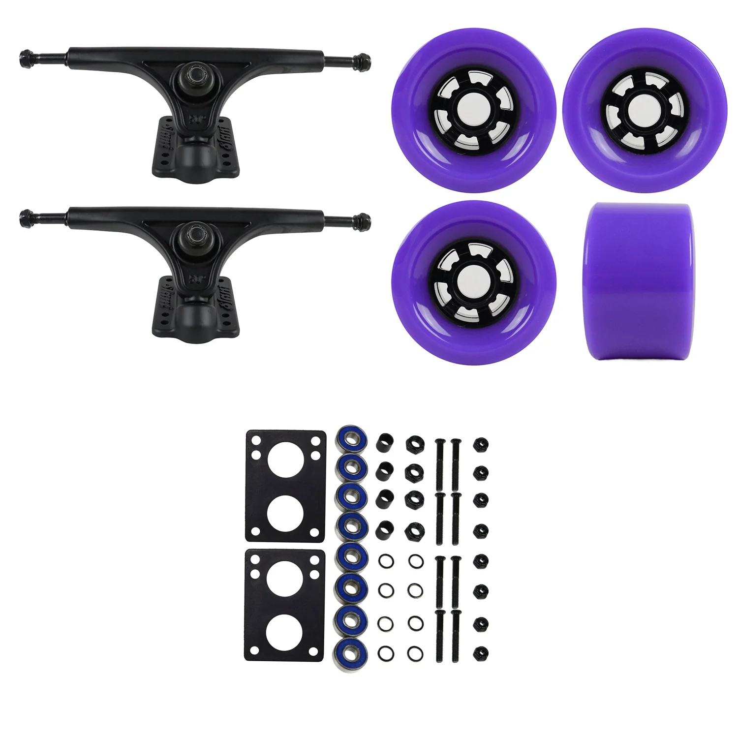 Slant Longboard Trucks with Extra Large Wheels, Abec 7 Bearings, Hardware, and Risers - Image 18