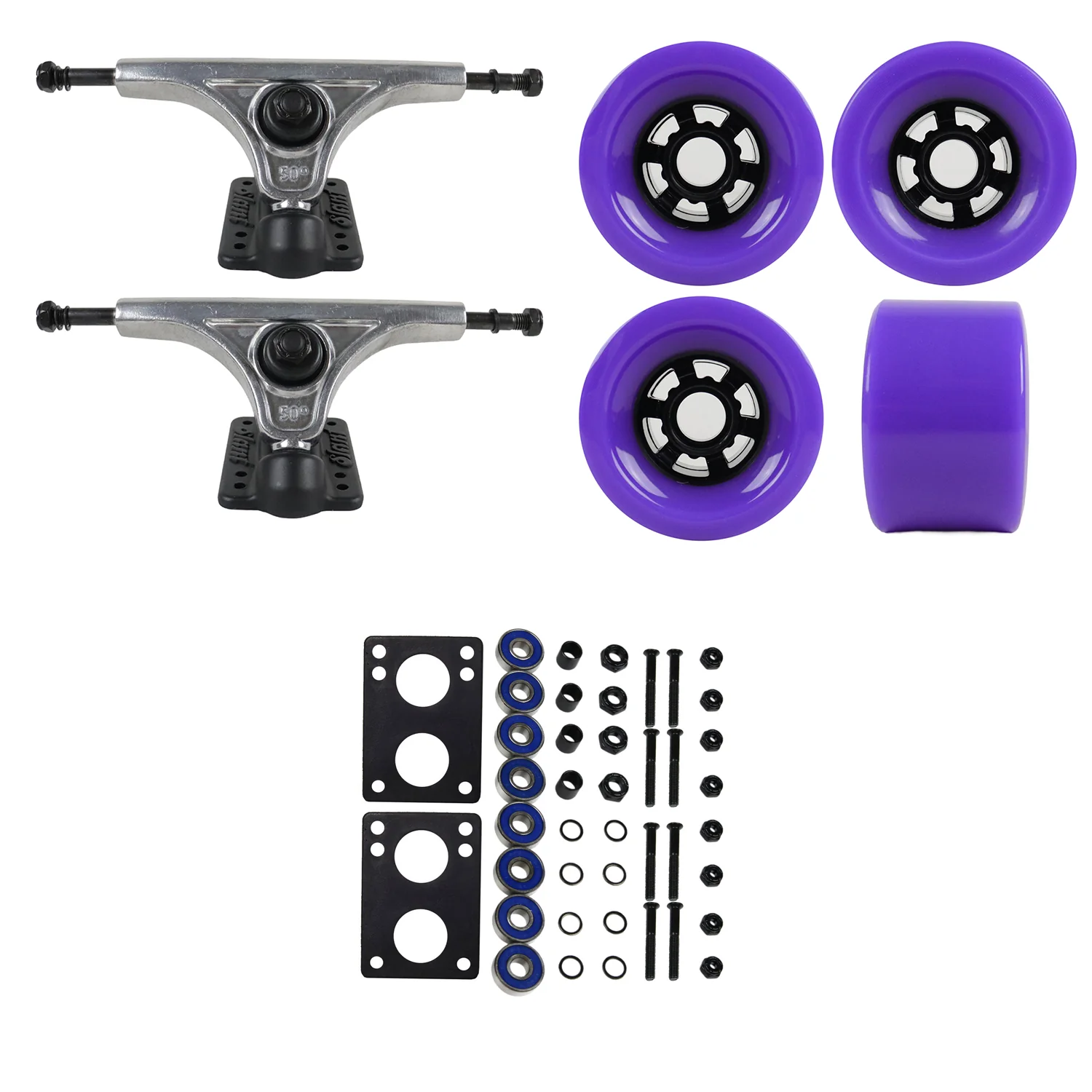 Slant Longboard Trucks with Extra Large Wheels, Abec 7 Bearings, Hardware, and Risers - Image 21