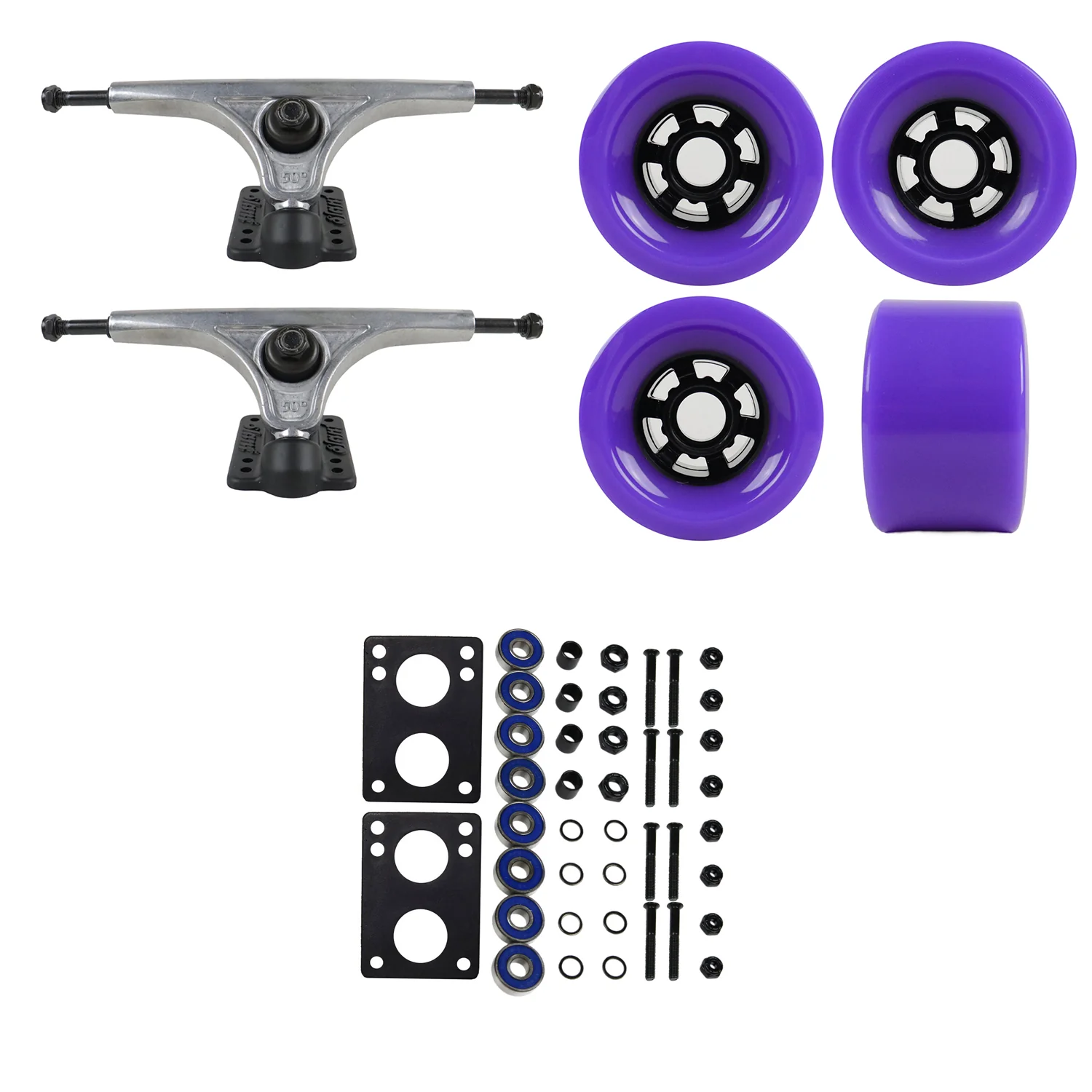 Slant Longboard Trucks with Extra Large Wheels, Abec 7 Bearings, Hardware, and Risers - Image 25
