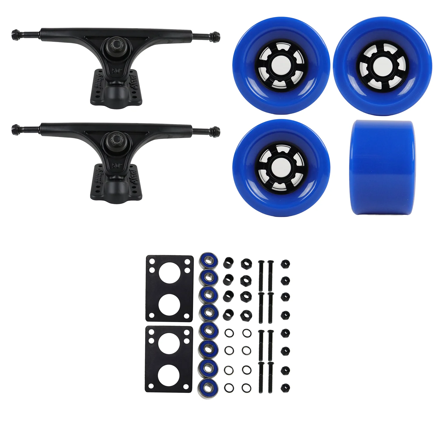 Slant Longboard Trucks with Extra Large Wheels, Abec 7 Bearings, Hardware, and Risers - Image 26