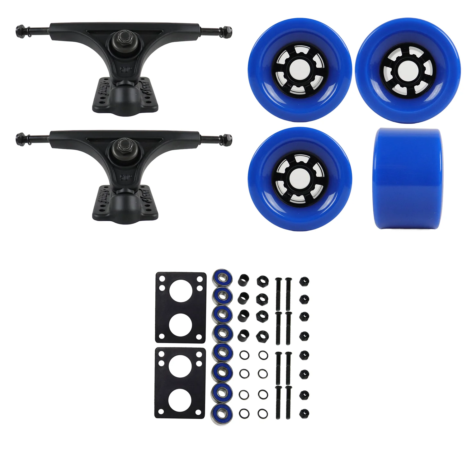 Slant Longboard Trucks with Extra Large Wheels, Abec 7 Bearings, Hardware, and Risers - Image 27