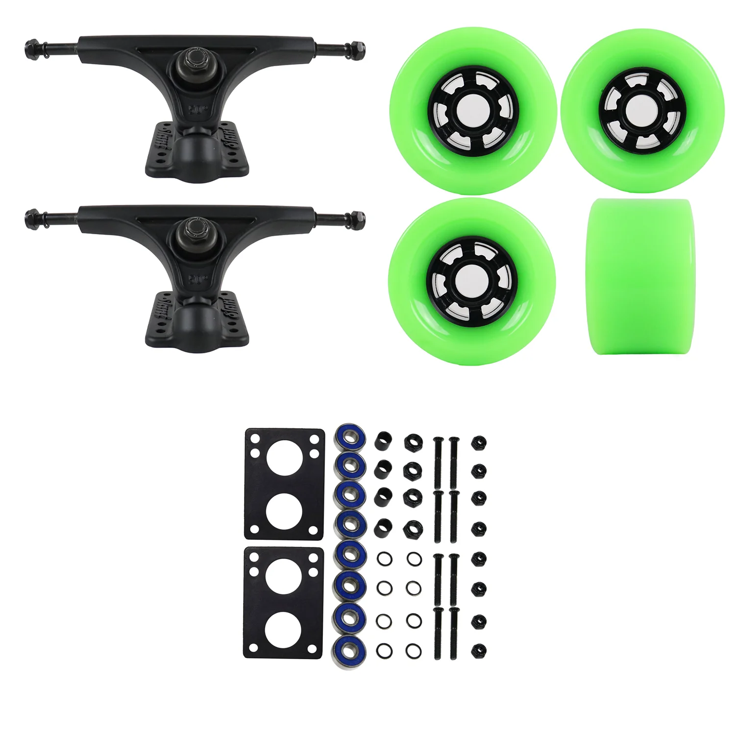 Slant Longboard Trucks with Extra Large Wheels, Abec 7 Bearings, Hardware, and Risers - Image 42