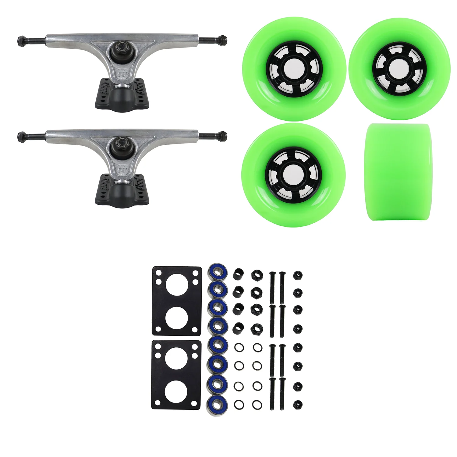 Slant Longboard Trucks with Extra Large Wheels, Abec 7 Bearings, Hardware, and Risers - Image 47