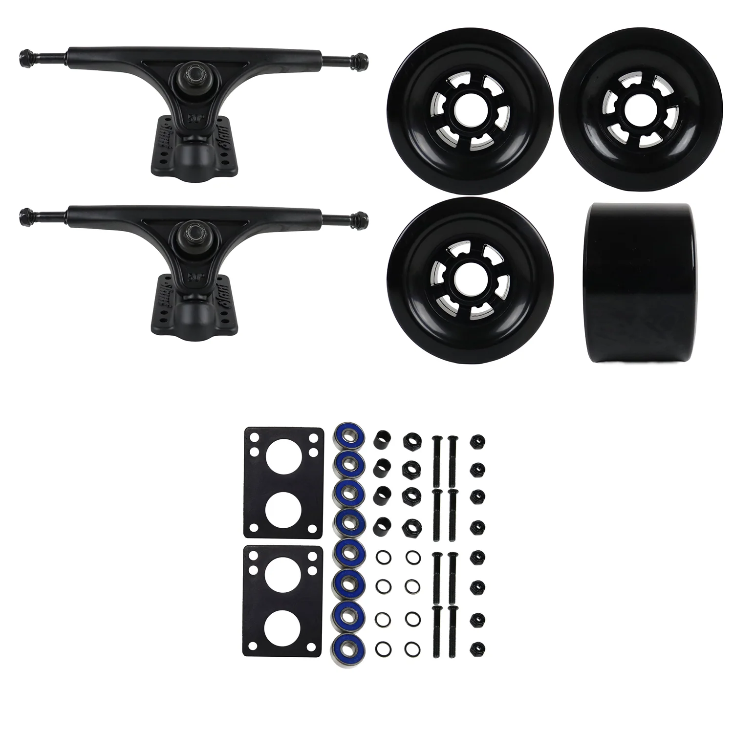 Slant Longboard Trucks with Extra Large Wheels, Abec 7 Bearings, Hardware, and Risers - Image 7