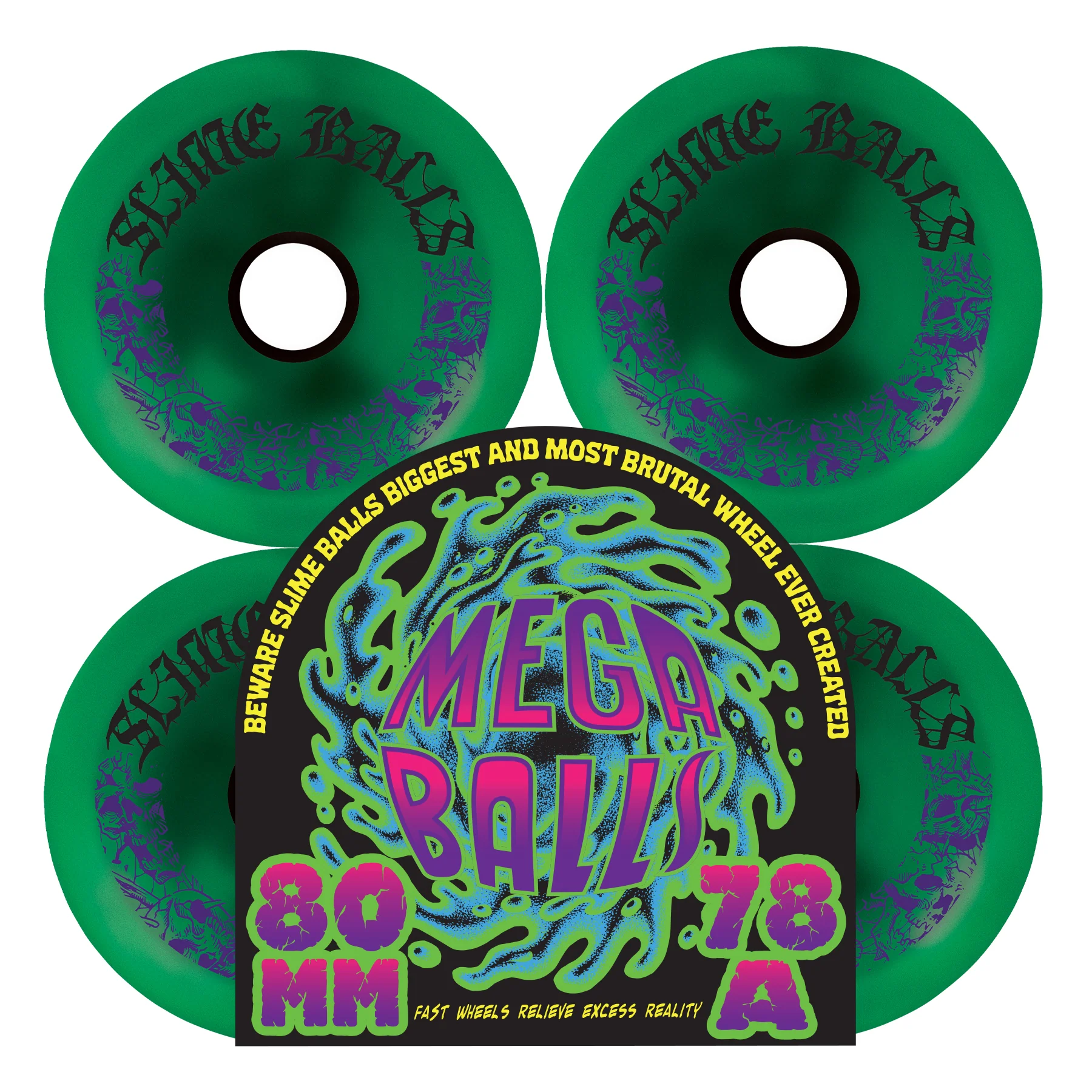 Slime Balls Skateboard Wheels 80mm Mega Balls 78A Metallic Green - Image 4
