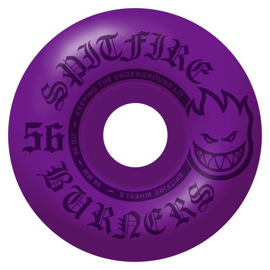 Spitfire Skateboard Wheels 56mm Purple Burners with Bronson Pro G3 Bearings - Image 3