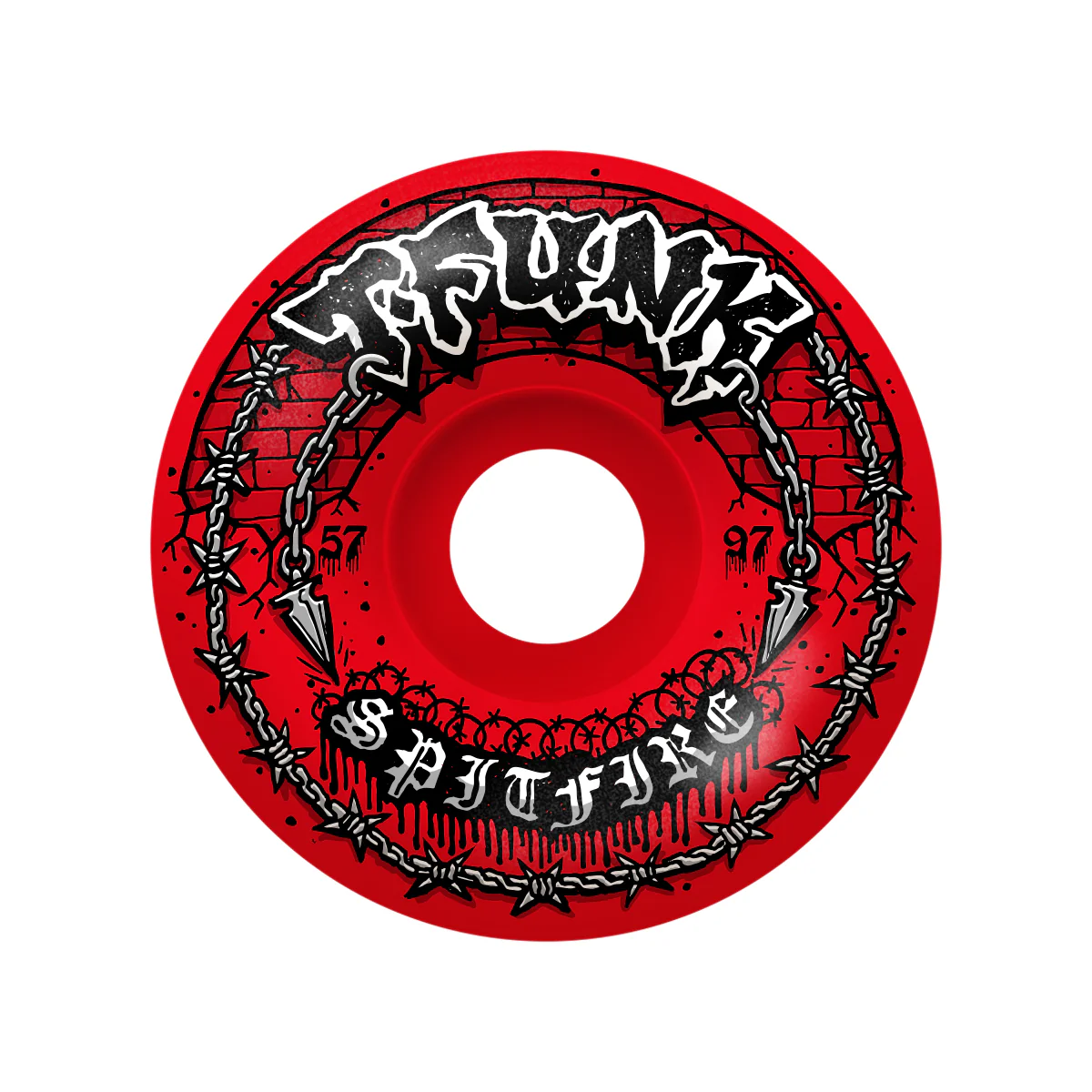 Spitfire Skateboard Wheels 57mm F4 97A T-Funk Raw Radial Full Red - Image 2