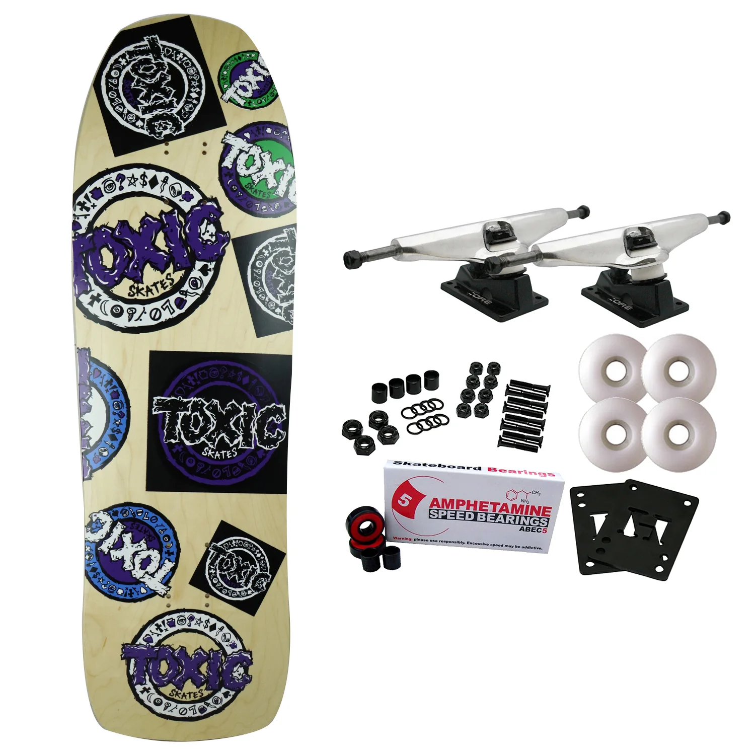 Toxic Skateboard Complete Team OG Natural 9.75" x 31.5" Old School
