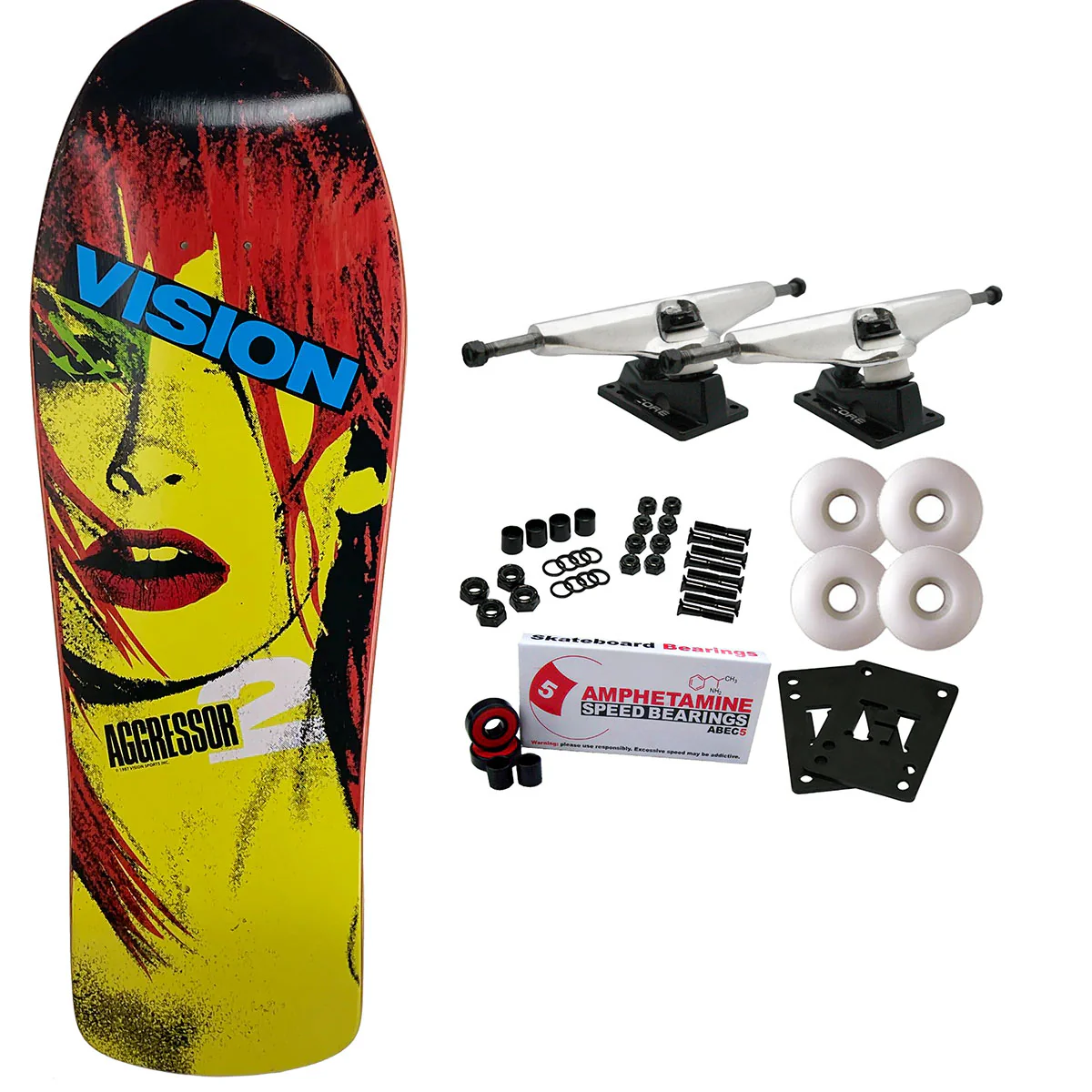 Vision Skateboard Complete Aggressor 2 Concave Red Stain 10" x 30.25" Old School