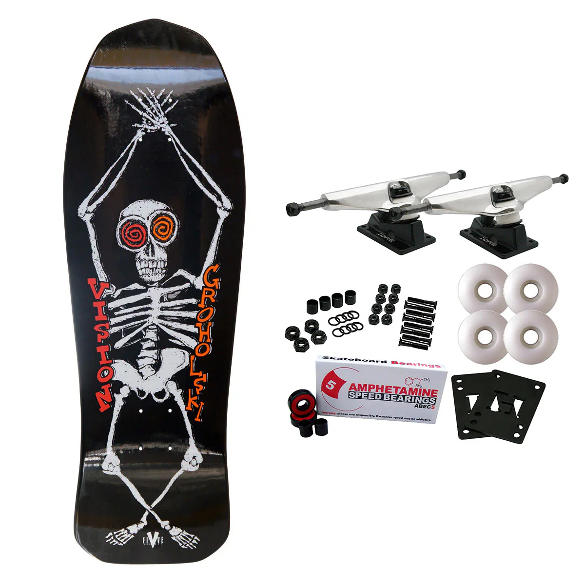 Vision Skateboard Complete Groholski Skeleton Black 10.25" x 30" Old School