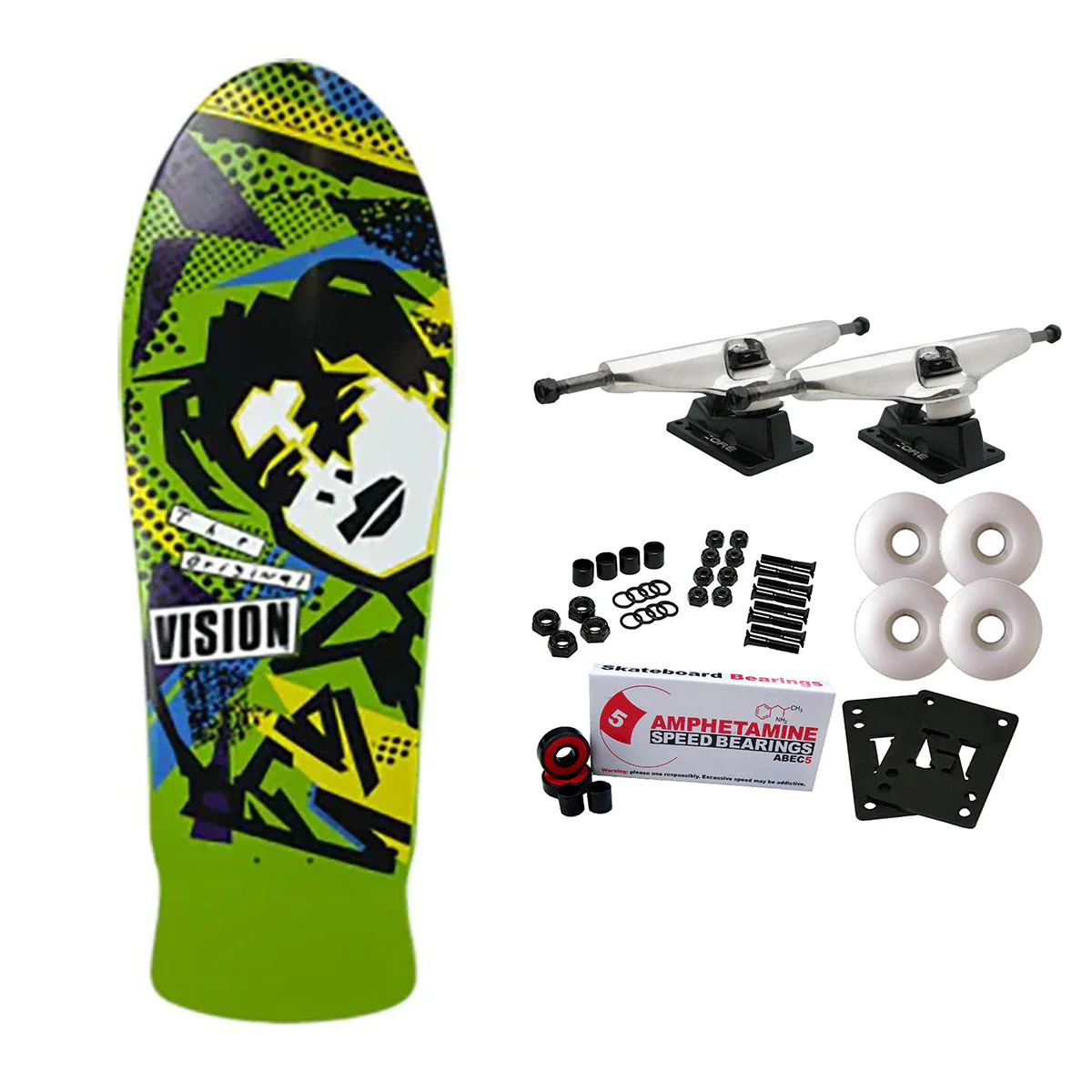 Vision Skateboard Complete Original Gonz Lime 10" x 30" Old School