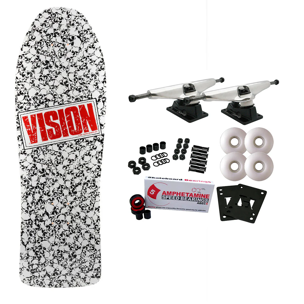 Vision Skateboard Complete Punk Skull White 10" x 30" Old School