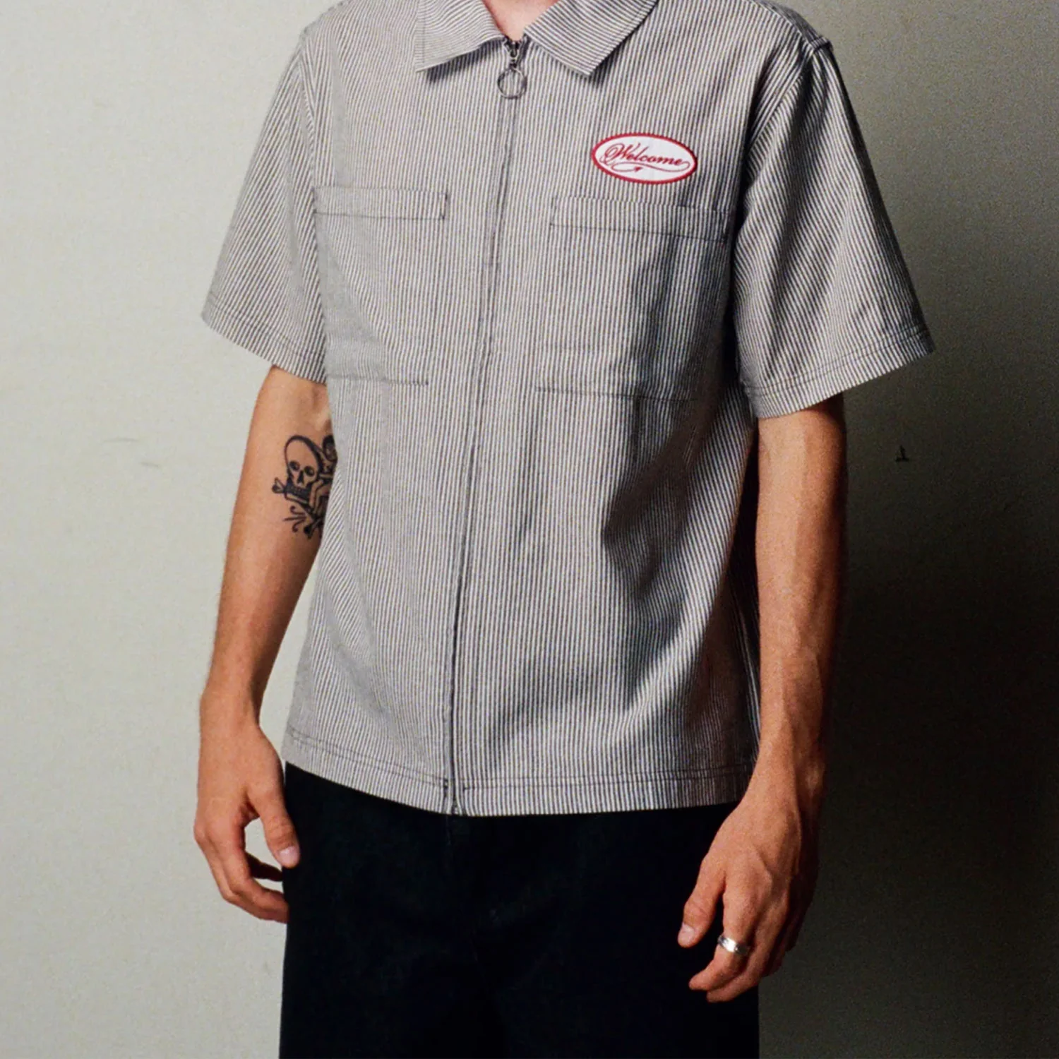 Welcome Skateboards Shirt Garage Oxford Zip Black/Grey - Image 5