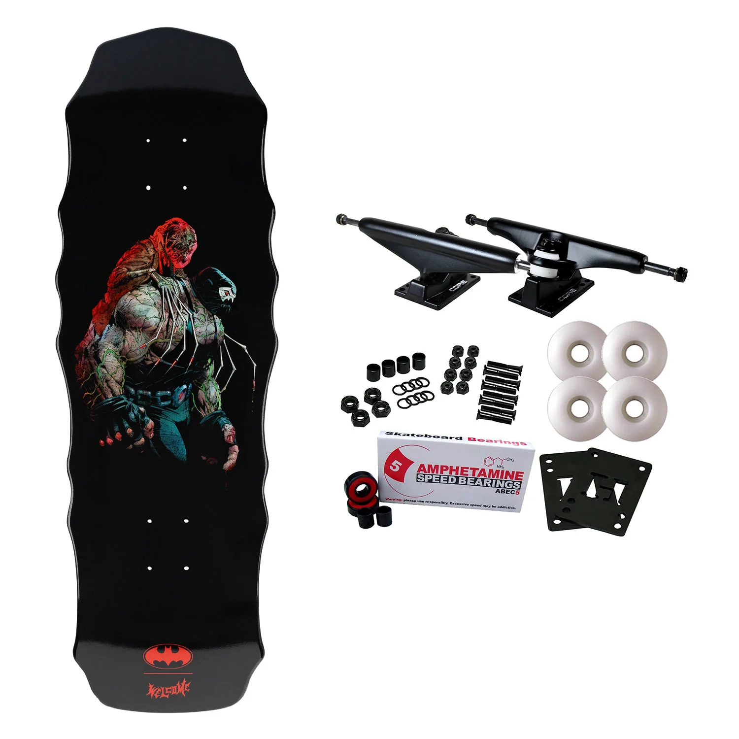 Welcome x Batman Skateboard Complete Bane of Widow Black Dip 10.0"