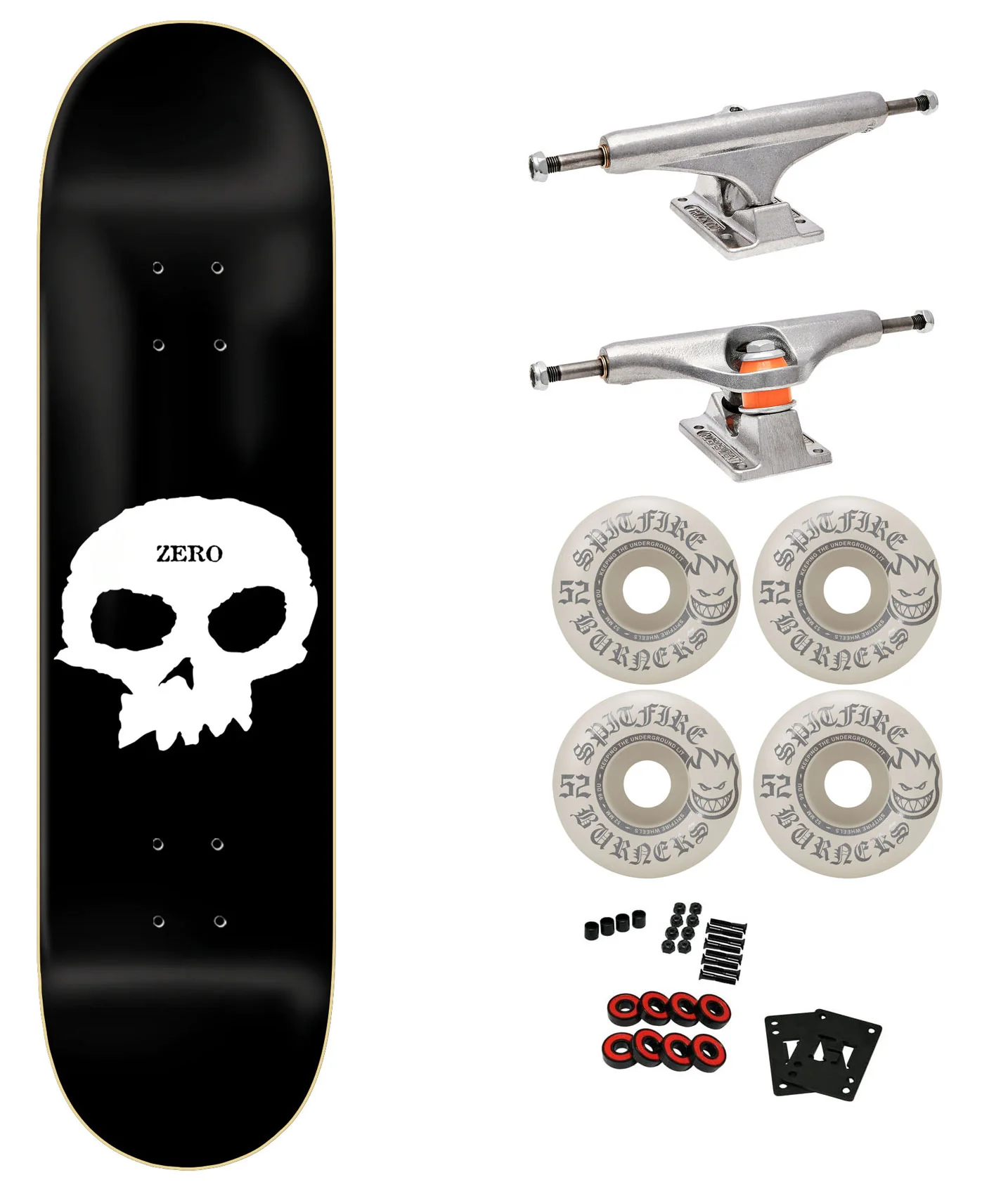 Zero Premium Skateboard with Indy Trucks, Spitfire Wheels 9" Single Skull